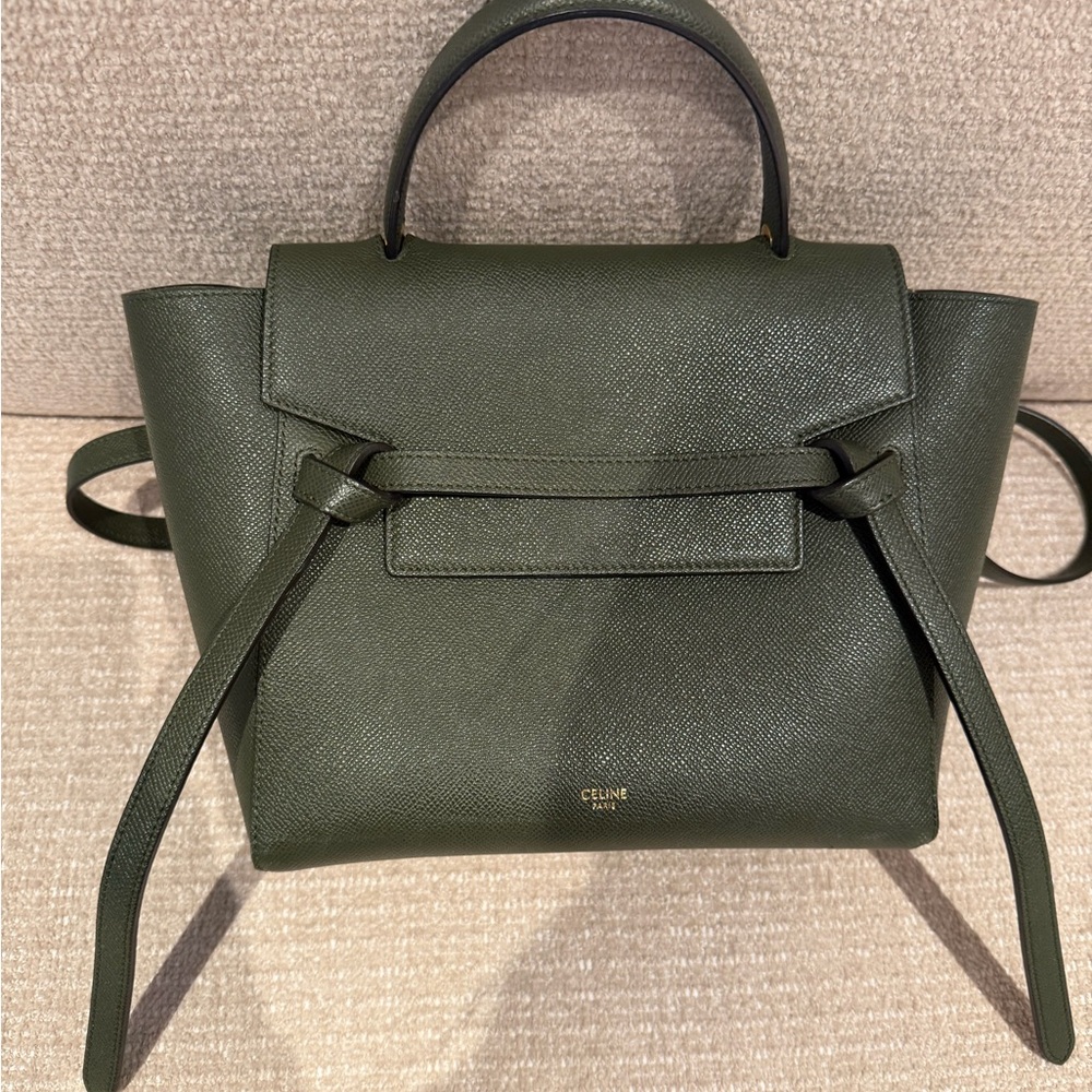 Celine Nano Olive Green Belt Satchel Bag - Picture 2 of 10